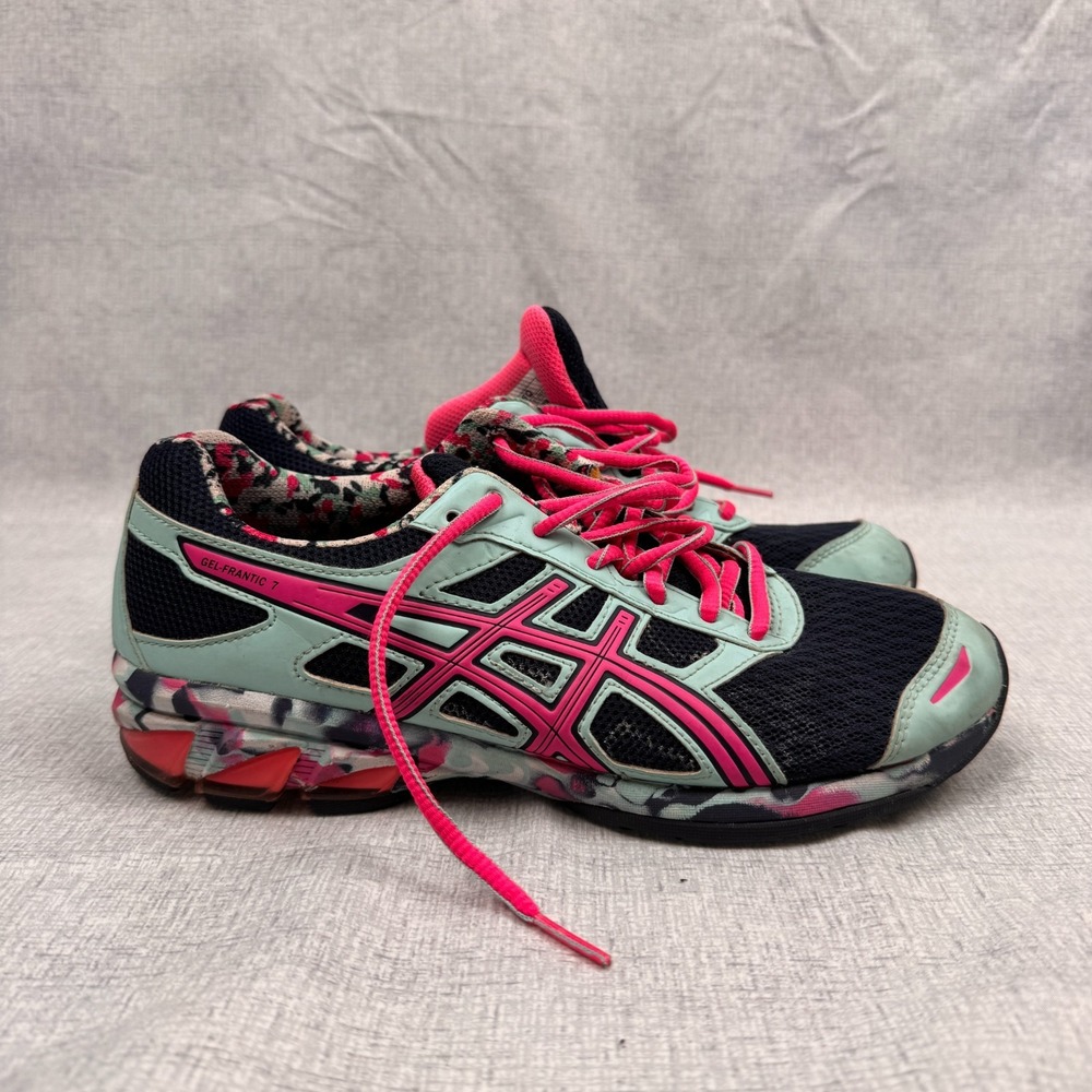 ASICS Gel Frantic 7 Womens Running Shoes Navy Pink Teal Size 7.5